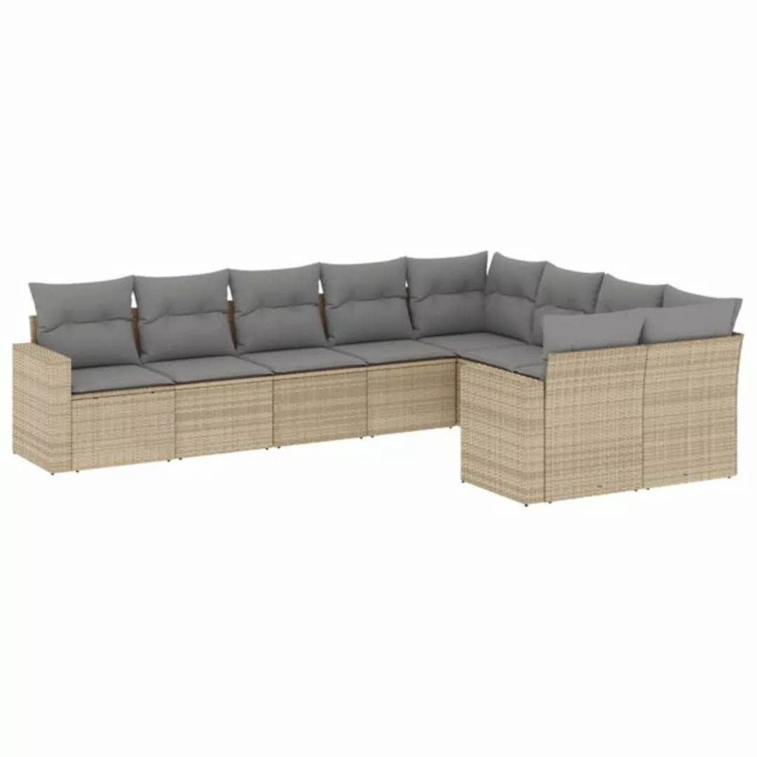 vidaXL Sofaelement 9-tlg. Garten-Sofagarnitur mit Kissen Beige Poly Rattan günstig online kaufen