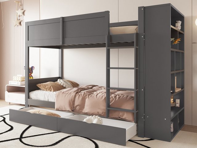 SeedWave Etagenbett Holz Etagenbett mit Großem Schrank und Schubladen, 90x2 günstig online kaufen