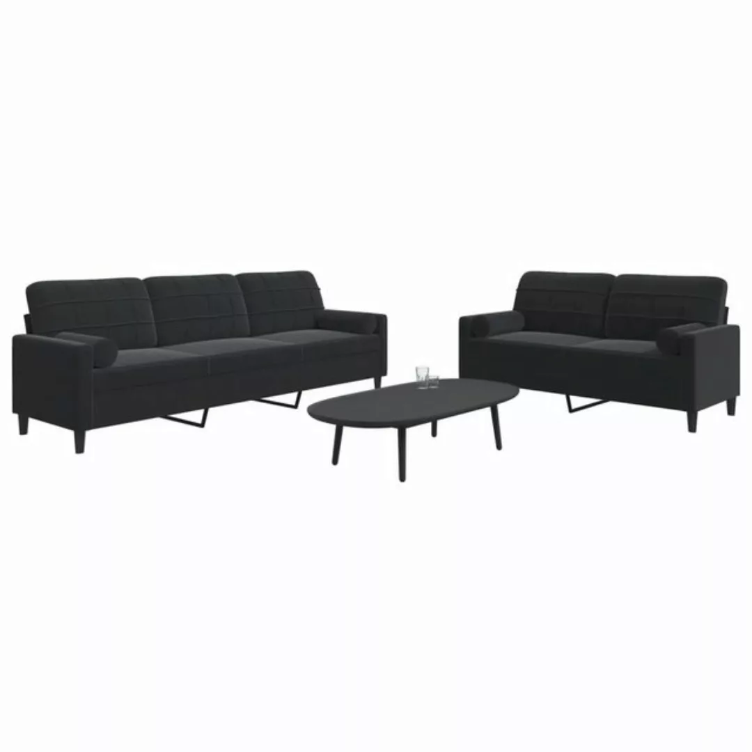 vidaXL Sofa, 2-tlg. Sofagarnitur mit Kissen und Nackenrollen Schwarz Samt günstig online kaufen