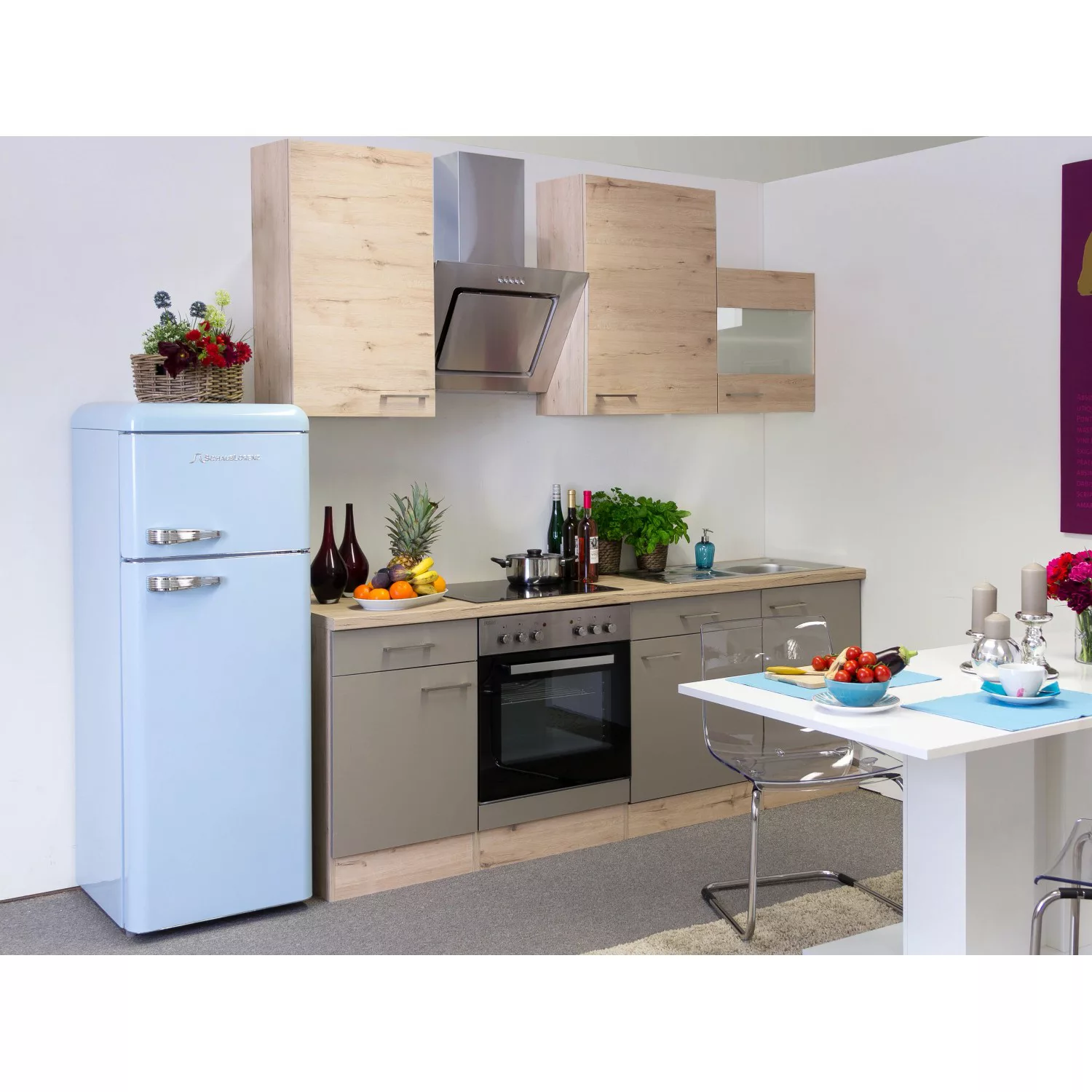 Flex-Well Exclusiv Küchenzeile Arizona 220 cm Quarz Cubanit-San Remo Eiche günstig online kaufen