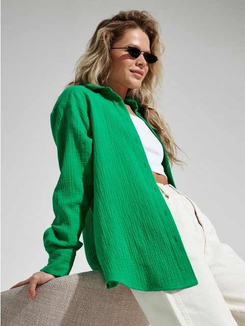 saburona Langarm-Poloshirt Bequemes, lockeres Damen Hemd aus reiner Baumwol günstig online kaufen