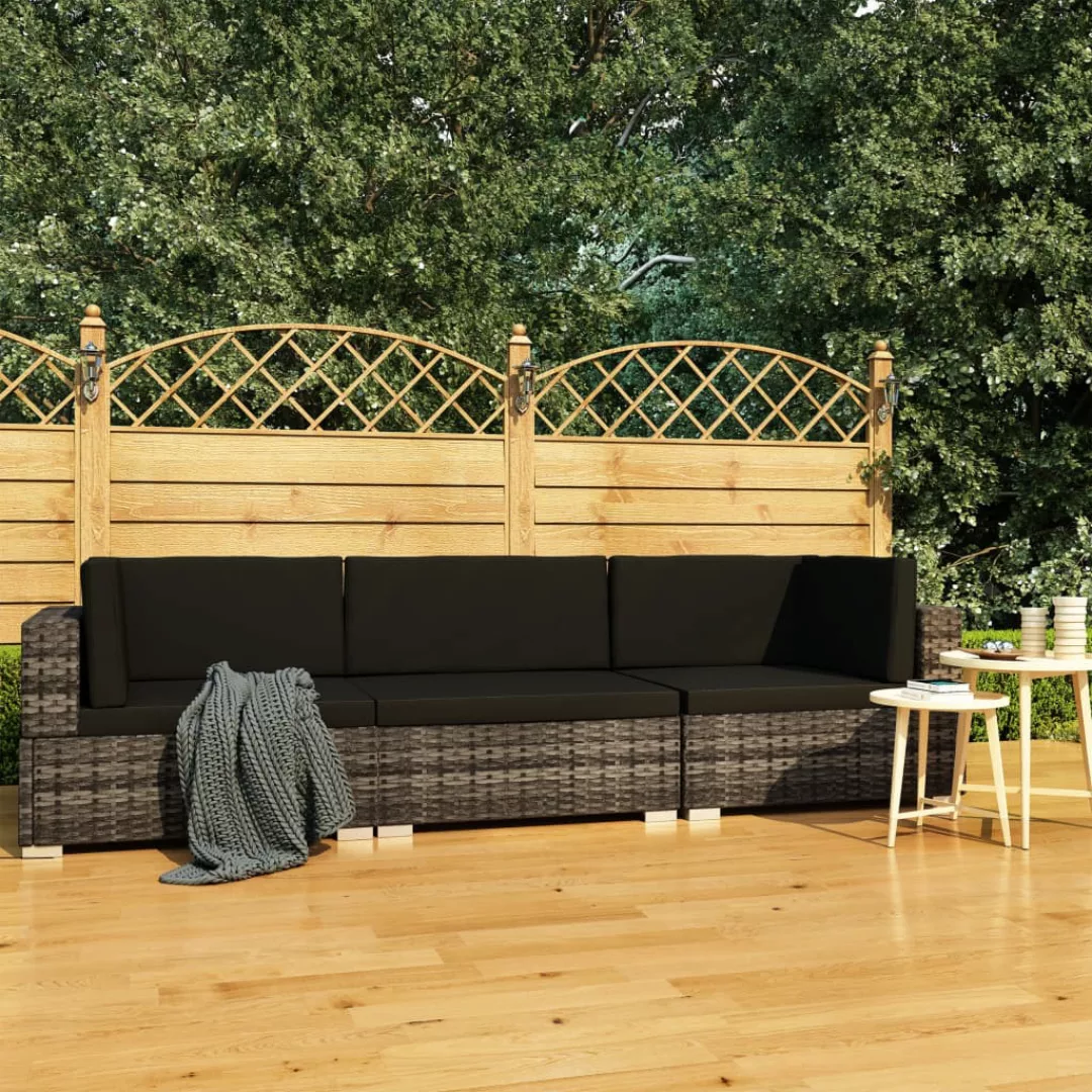 3-tlg. Garten-sofagarnitur Mit Auflagen Poly Rattan Grau günstig online kaufen