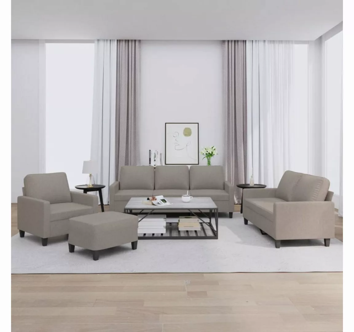 vidaXL Sofa Sofagarnitur mit Kissen Stoff, Standard + Fußhocker, Taupe günstig online kaufen