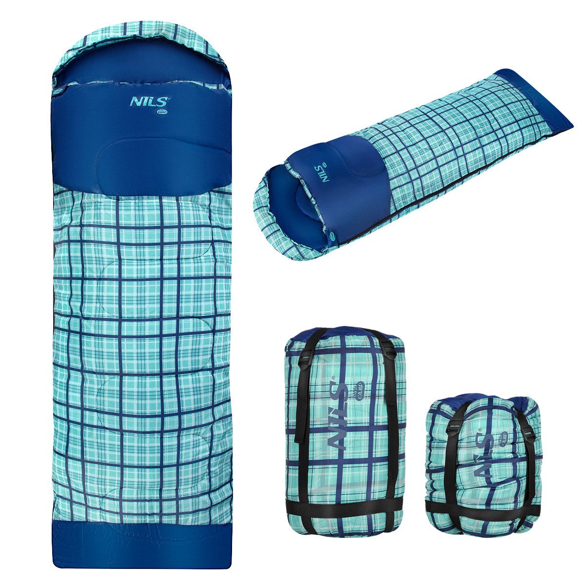 NILS CAMP Mumienschlafsack Schlafsack Blau Kariert günstig online kaufen