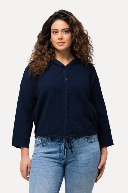 Ulla Popken Druckbluse Bluse Musselin Kapuze Oversized 3/4-Arm günstig online kaufen