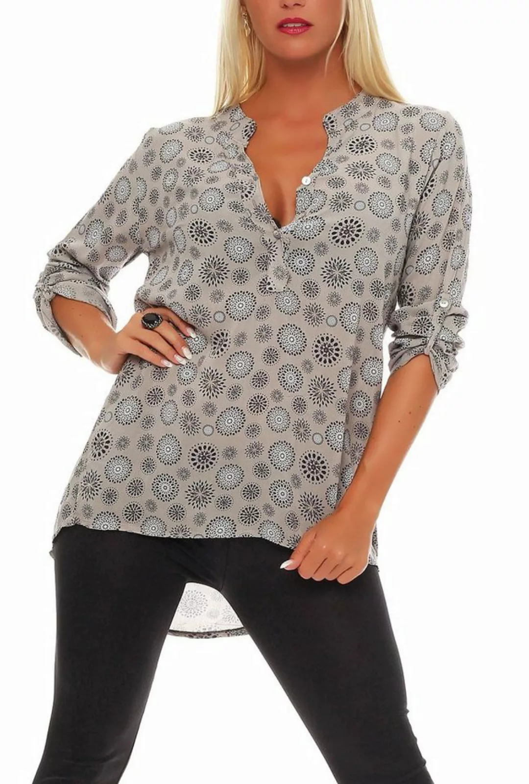 malito more than fashion Schlupfbluse 6703 Bluse mit Kreis Blumen Print 3/4 günstig online kaufen