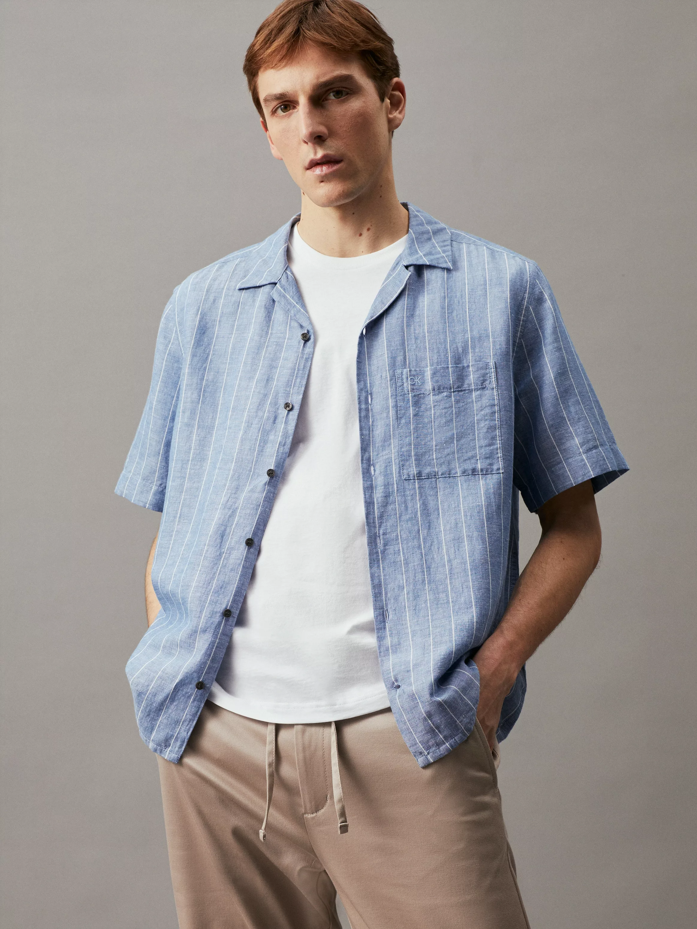 Calvin Klein Kurzarmhemd LINEN COTTON STRIPE S/S SHIRT günstig online kaufen