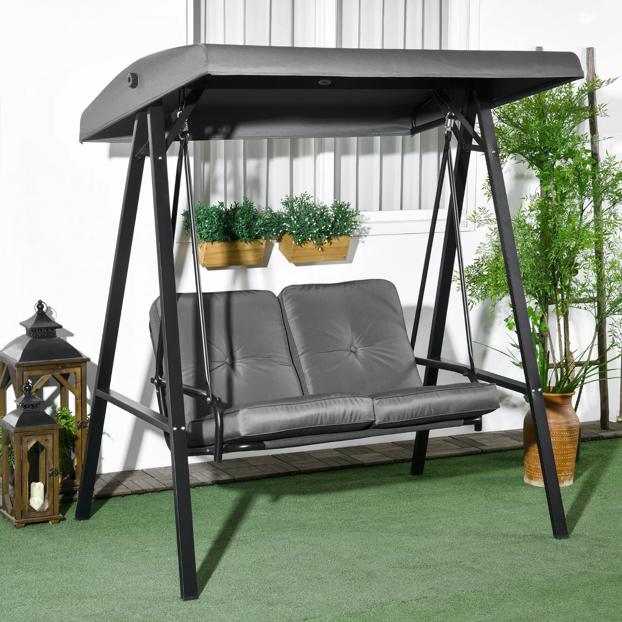 Outsunny Hollywoodschaukel 2-Sitzer Gartenschaukel mit Verstellbarem Dach, günstig online kaufen