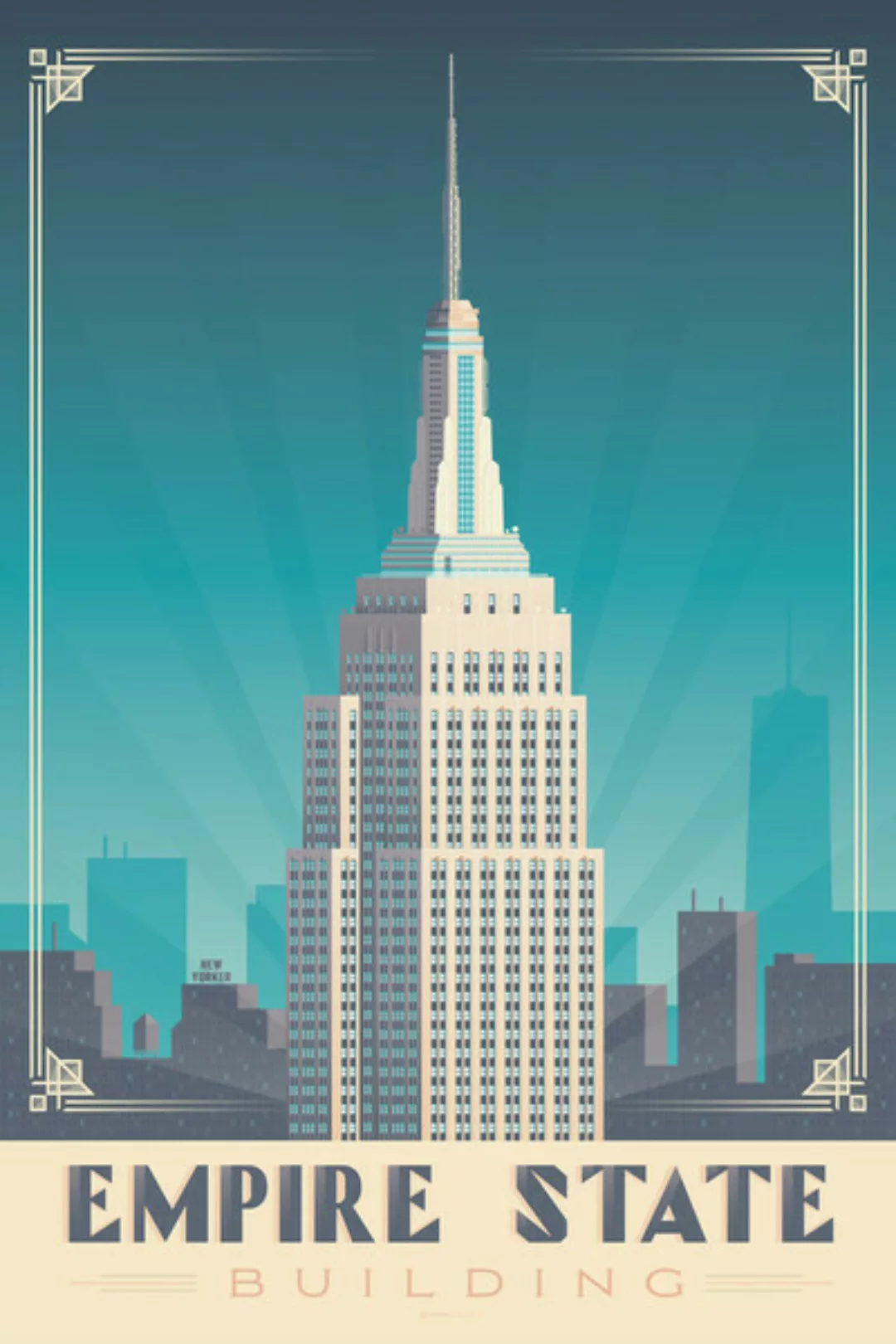 Poster / Leinwandbild - Empire State Building New York Vintage Travel Wandb günstig online kaufen