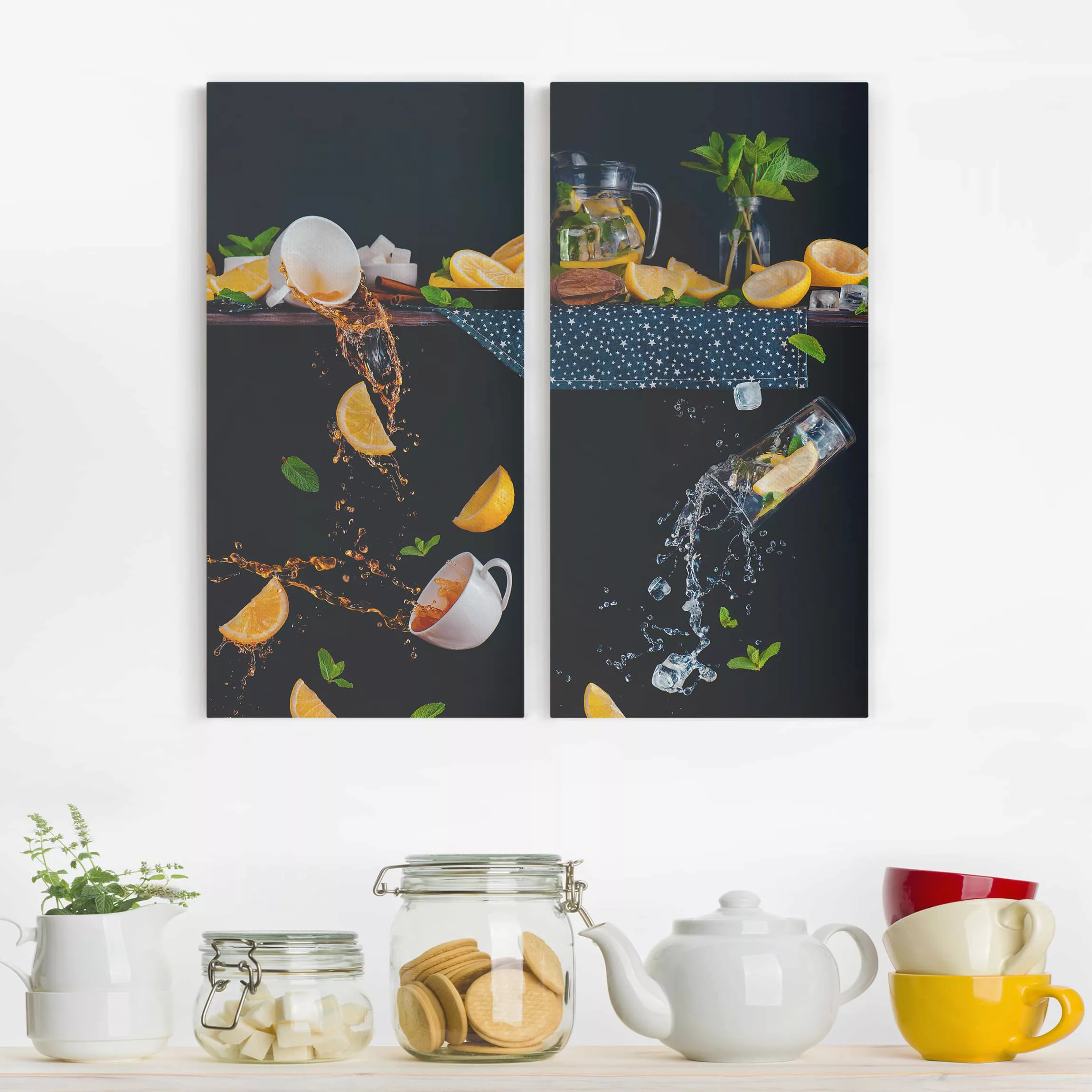2-teiliges Leinwandbild Küche - Hochformat Citrus Splash günstig online kaufen