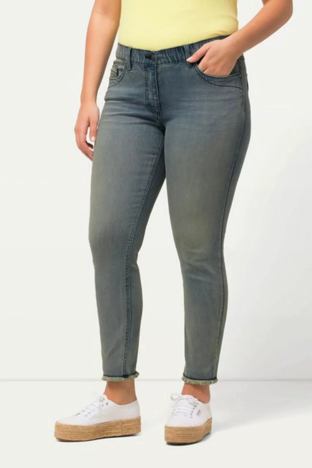 Ulla Popken 5-Pocket-Jeans Jeans Sarah Fransensaum schmales Bein günstig online kaufen