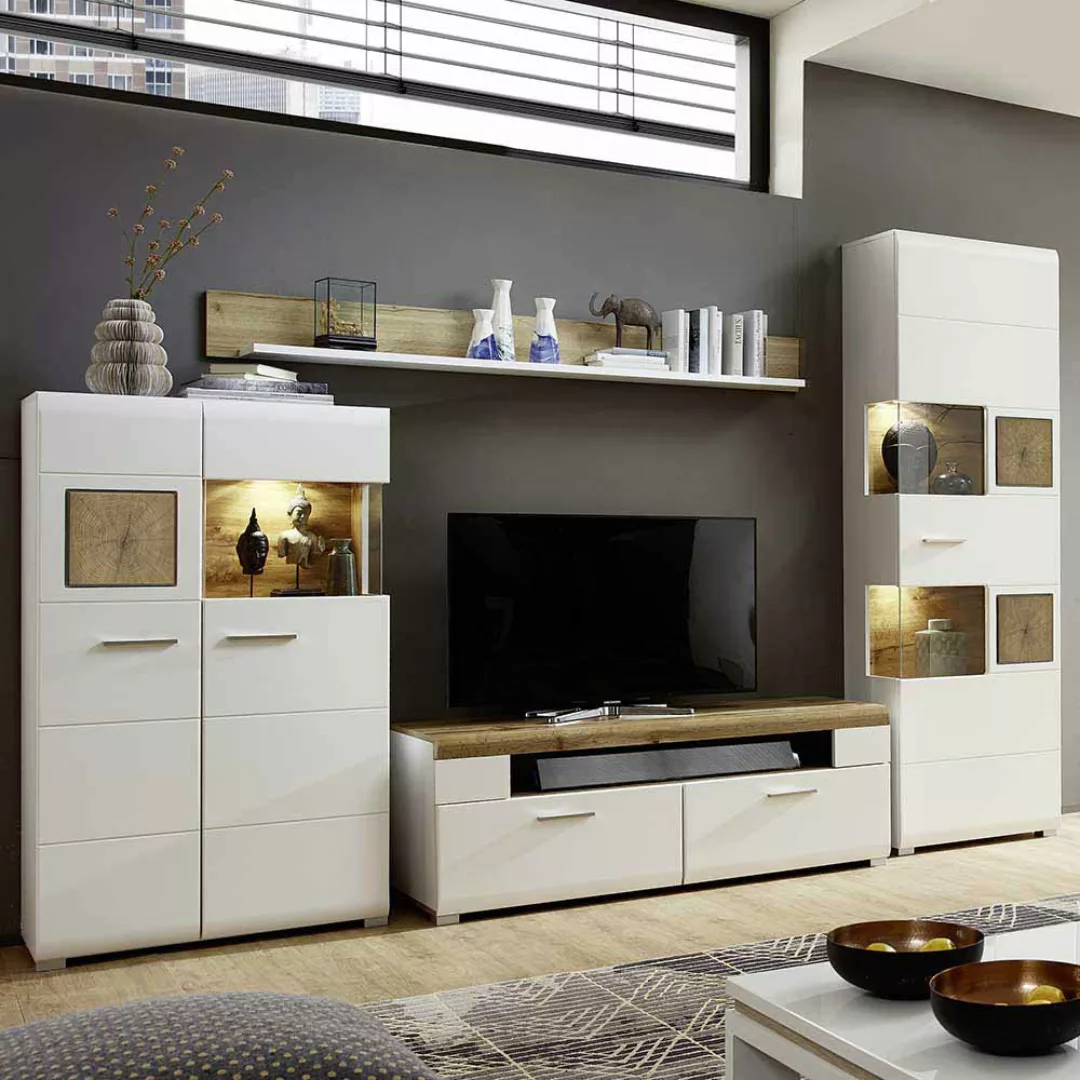 Wohnkombination in Weiß Holz Dekor 325 cm (vierteilig) günstig online kaufen