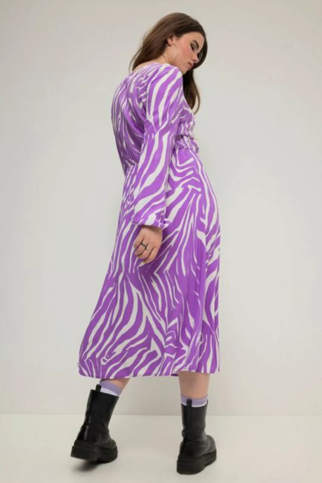 Studio Untold Jerseykleid Midikleid A-Line Zebra-Print V-Ausschnitt Langarm günstig online kaufen