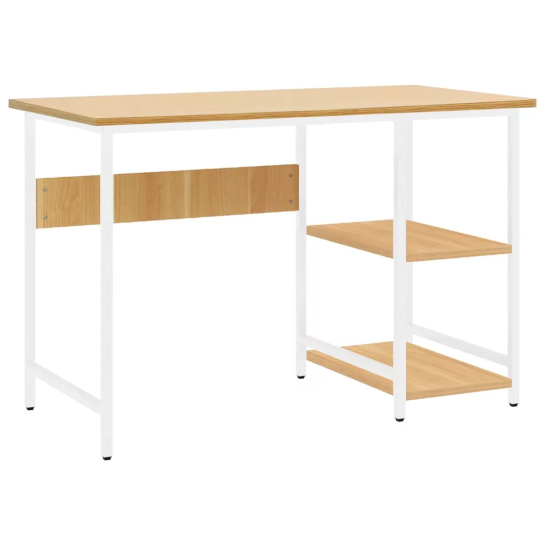 Computertisch Weiß Und Eiche Hell 105x55x72 Cm Mdf Und Metall günstig online kaufen