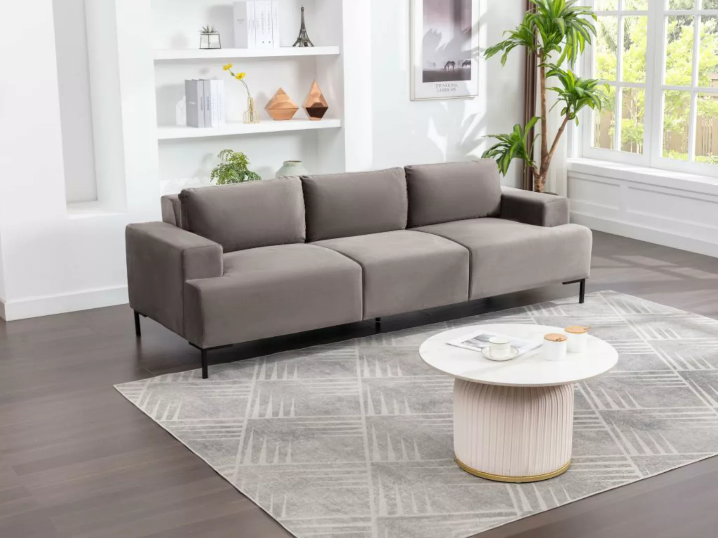 Sofa 3-Sitzer - Samt - Grau - MADALENI günstig online kaufen