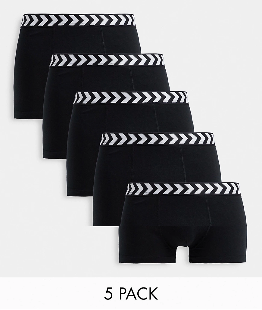 Hummel – Boxershorts in Schwarz mit Chevron-Bund im 5er-Pack günstig online kaufen