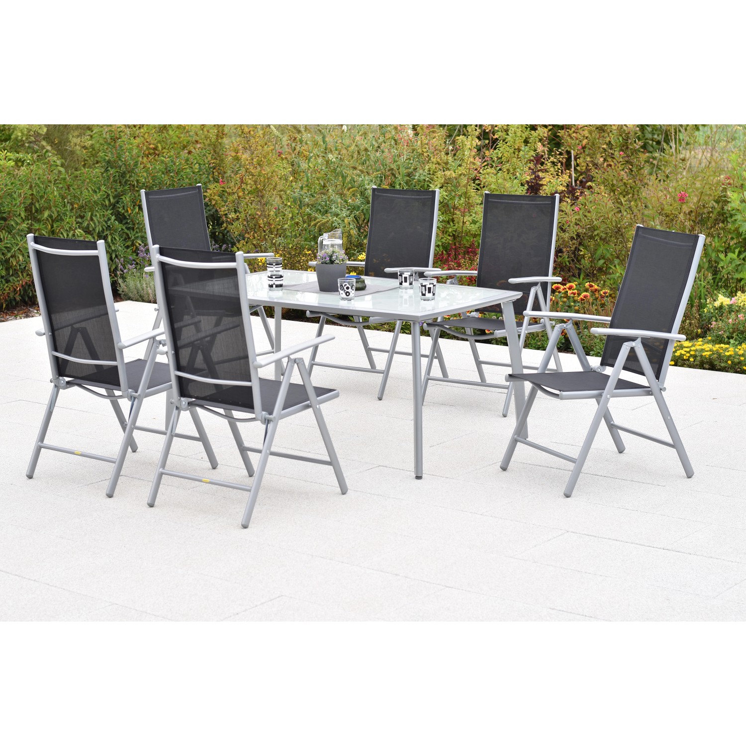 Merxx Amalfi Set 7-tlg. 6 Klappsessel Gartentisch 150 x 90 cm Schwarz günstig online kaufen