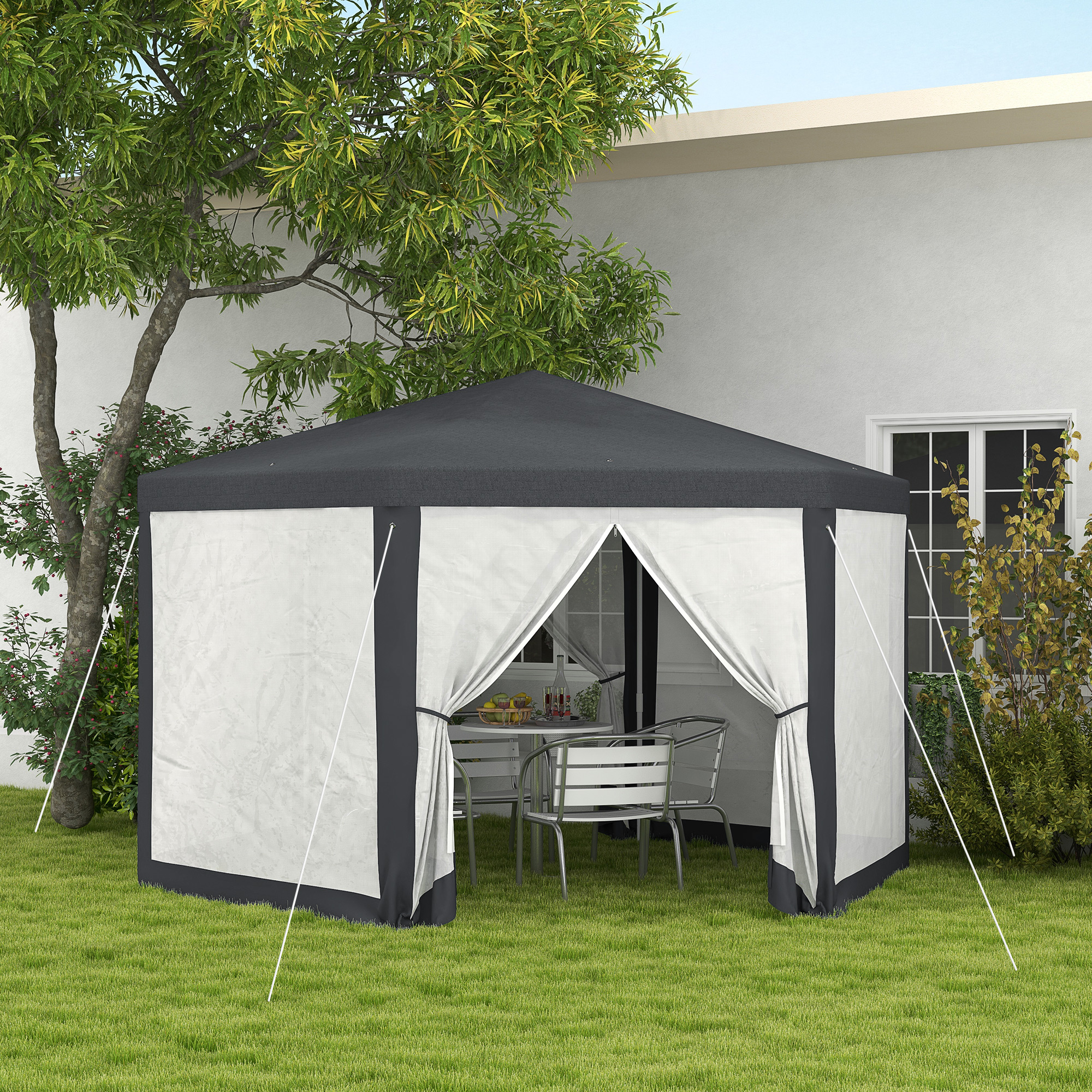 Outsunny Pavillon 4x4 m Gartenpavillon mit Moskitonetz, 6-eckig, Partyzelt günstig online kaufen