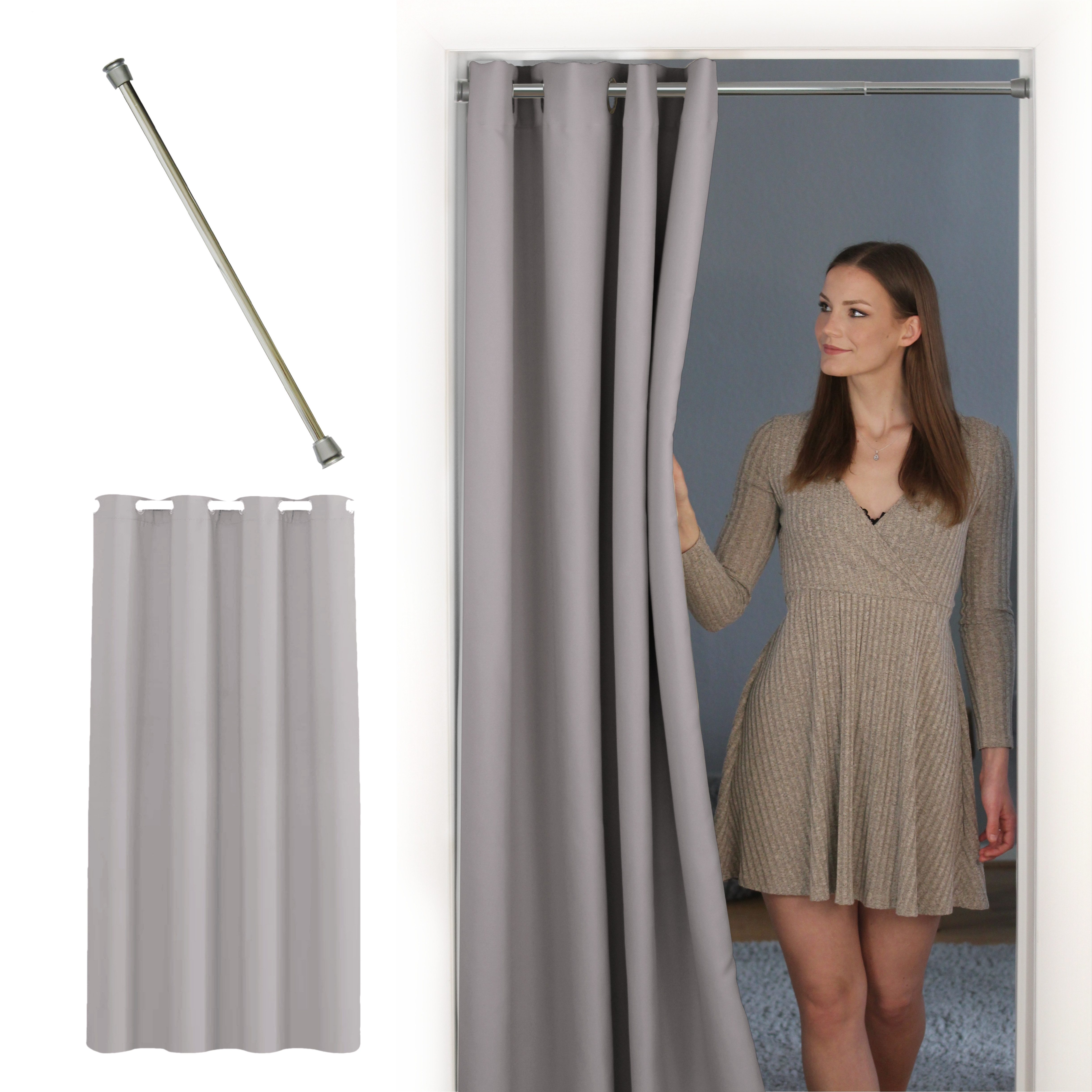 tinycurtains Türvorhang mit Stange silber 70-120 günstig online kaufen