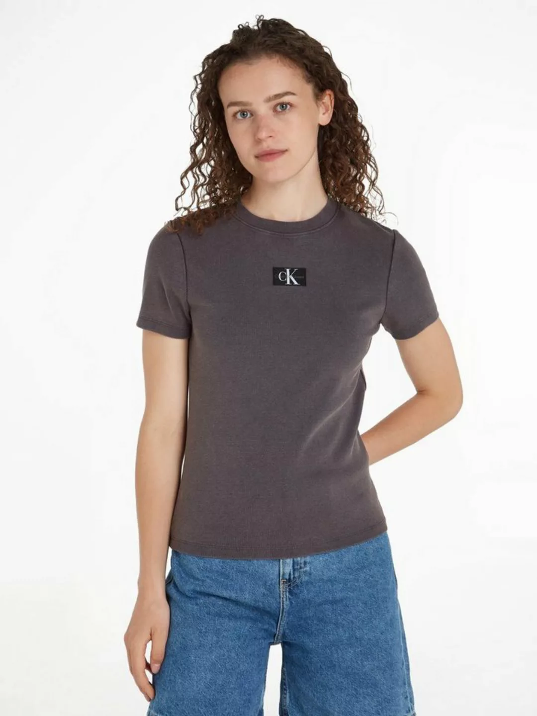 Calvin Klein Jeans T-Shirt LABEL WASHED RIB SLIM TEE mit Logopatch günstig online kaufen