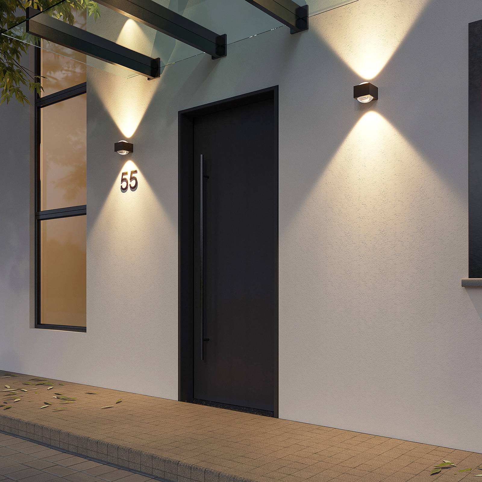 Lucande Almos LED-Außenwandleuchte, eckig, 2-fl. günstig online kaufen