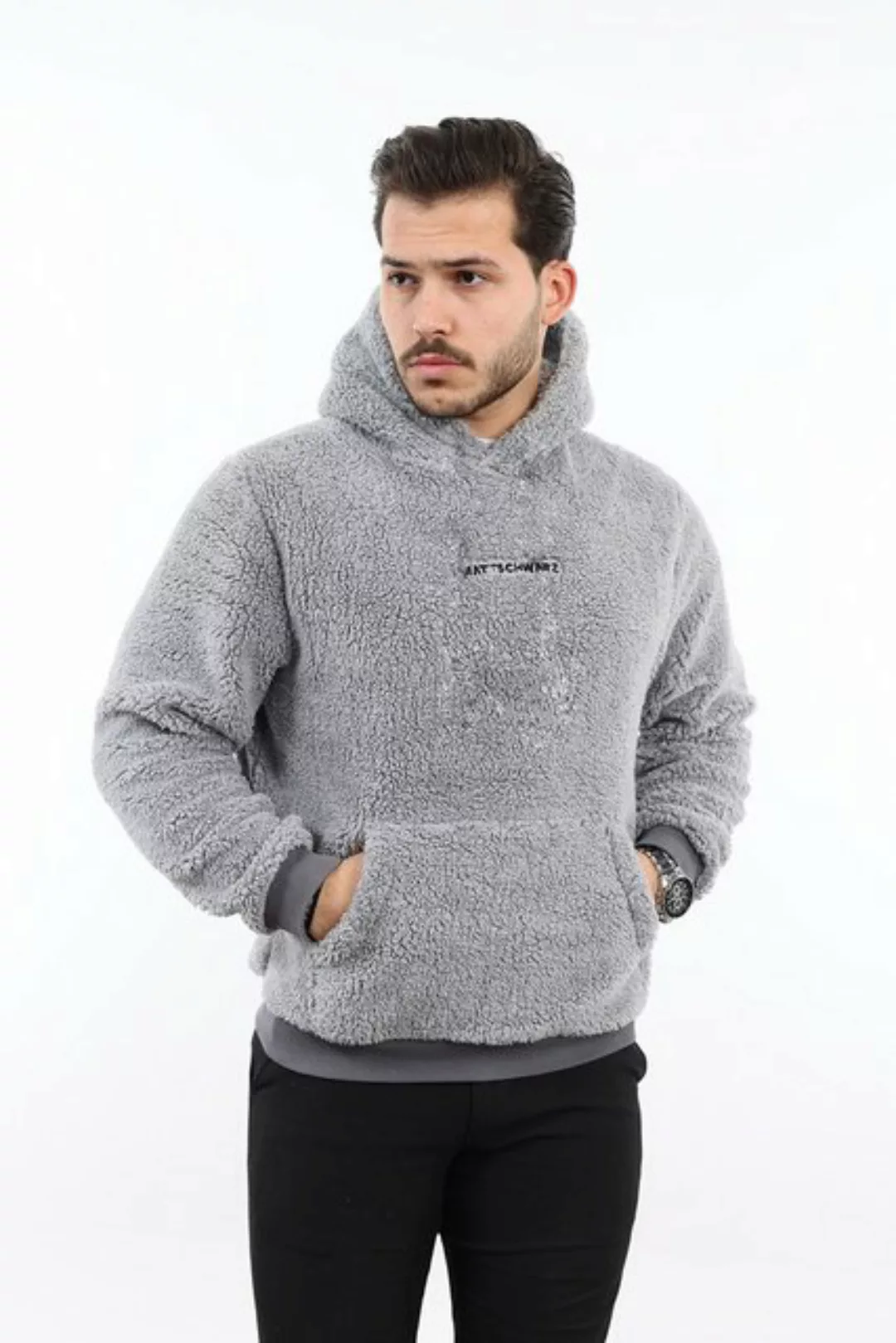 Matschwarz Hoodie Plüsch-Sweatshirt mit Kapuze und Kängurutasche günstig online kaufen