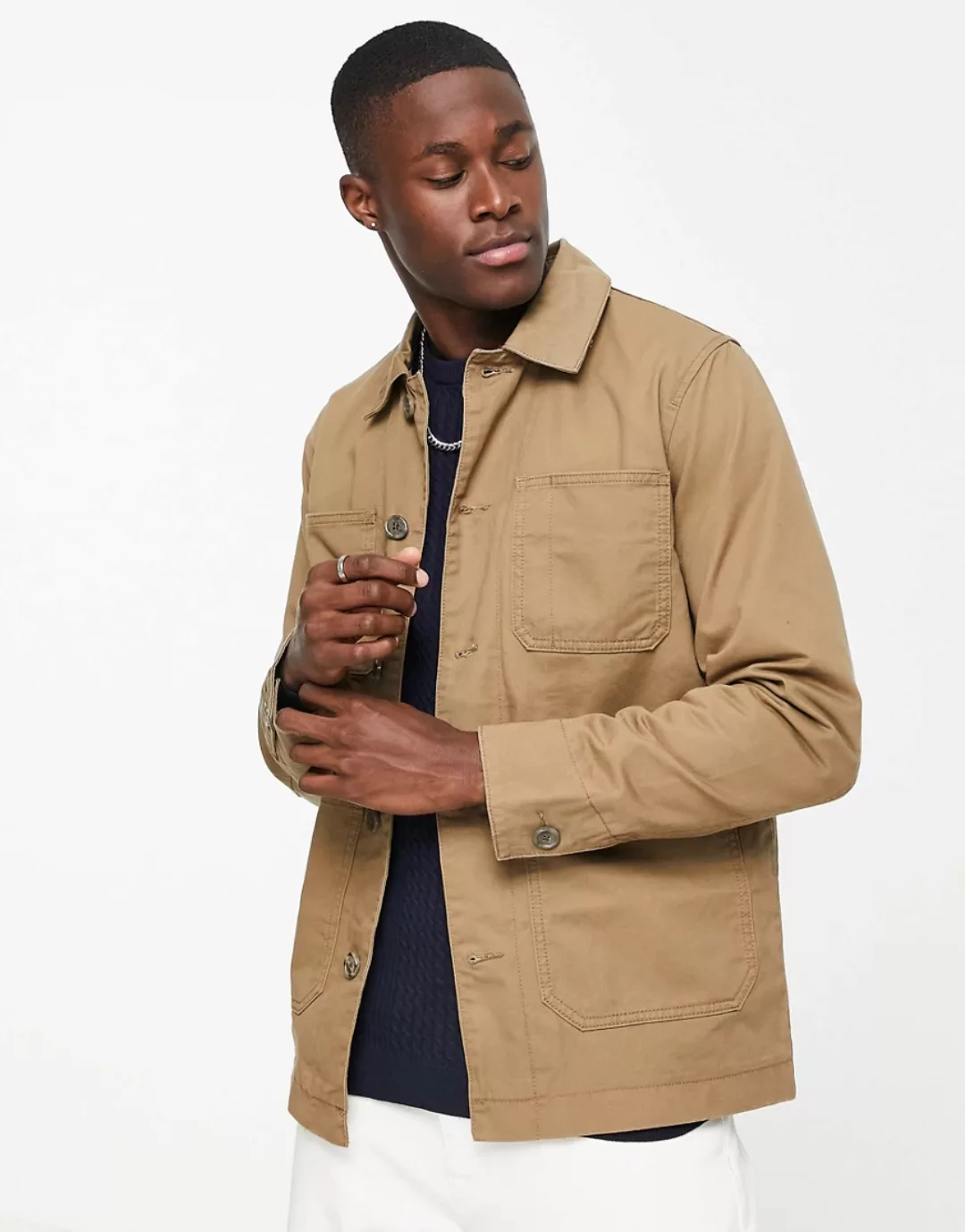 Jack & Jones Premium – Hemdjacke im Arbeiter-Stil in Beige-Grün günstig online kaufen