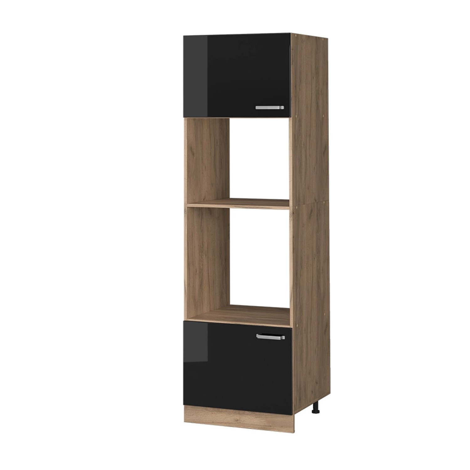 Vicco Mikrowellenumbauschrank R-Line, Schwarz Hochglanz/Goldkraft Eiche, günstig online kaufen