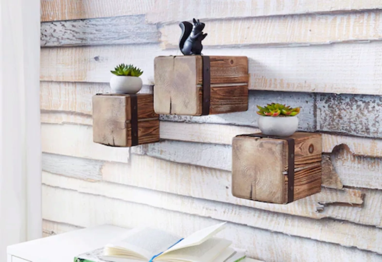 Home affaire Wandregal »Holzpfeiler«, (3 St.) günstig online kaufen