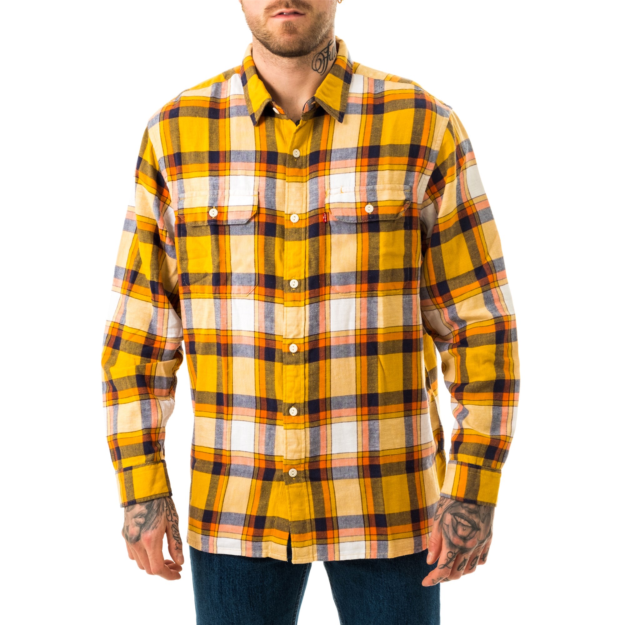 Levi's – Jackson – Arbeiter-Hemdjacke aus kariertem Baumwoll-Hanf in Gelb günstig online kaufen
