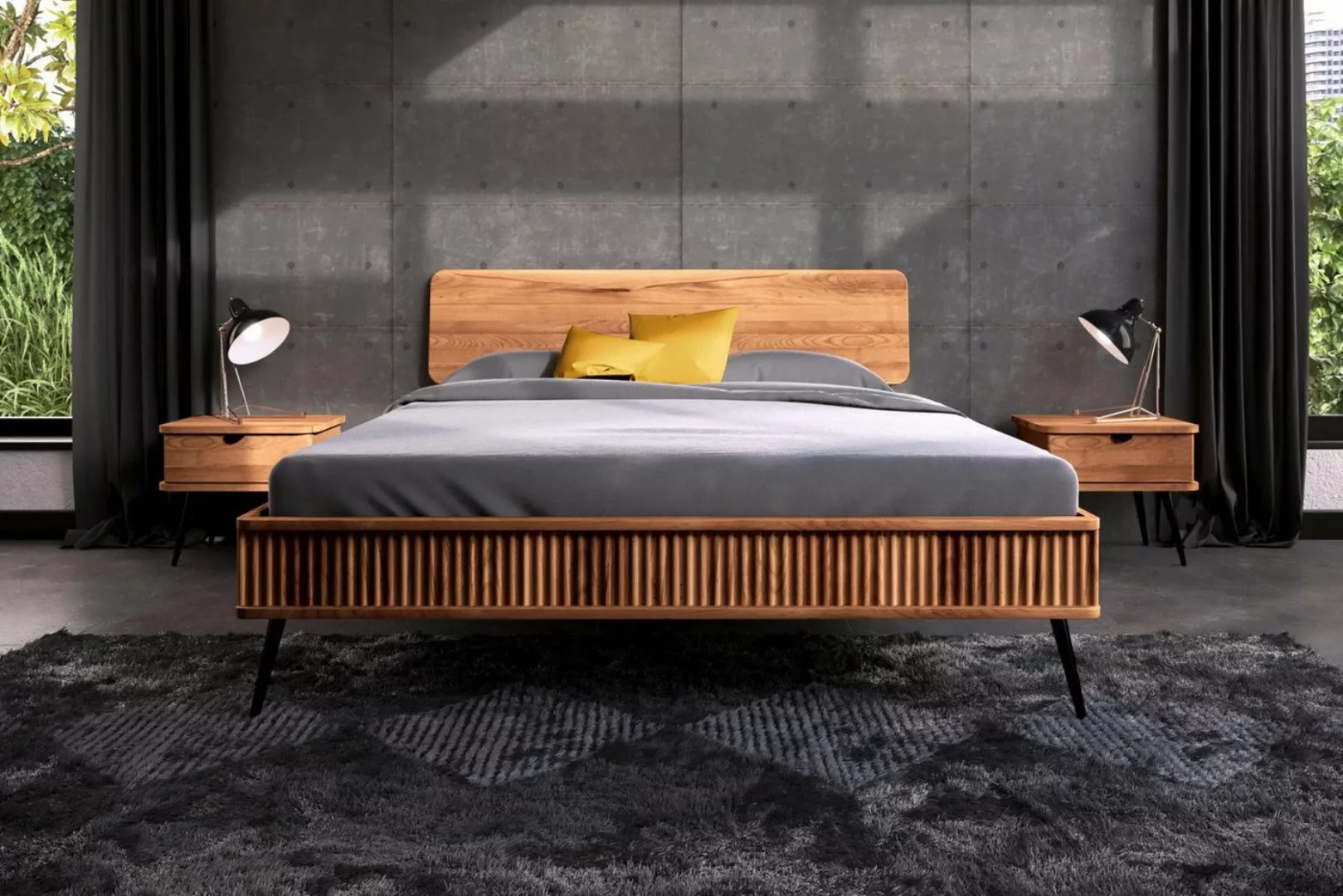 Natur24 Einzelbett Bett Tula 1 Kernbuche massiv 100x200cm mit Holzkopfteil günstig online kaufen