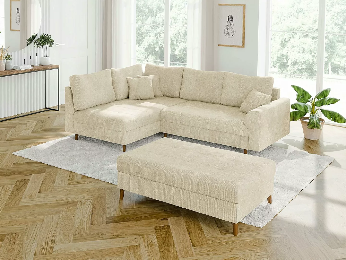 S-Style Möbel Ecksofa mit Schlaffunktion und Hocker Kristian aus Chenille-S günstig online kaufen