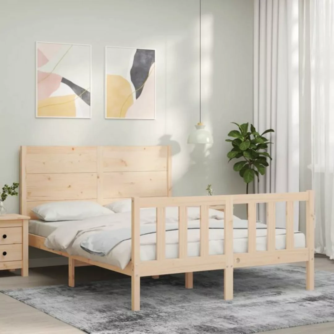 vidaXL Bettgestell Massivholzbett mit Kopfteil 140x190 cm Bett Bettgestell günstig online kaufen