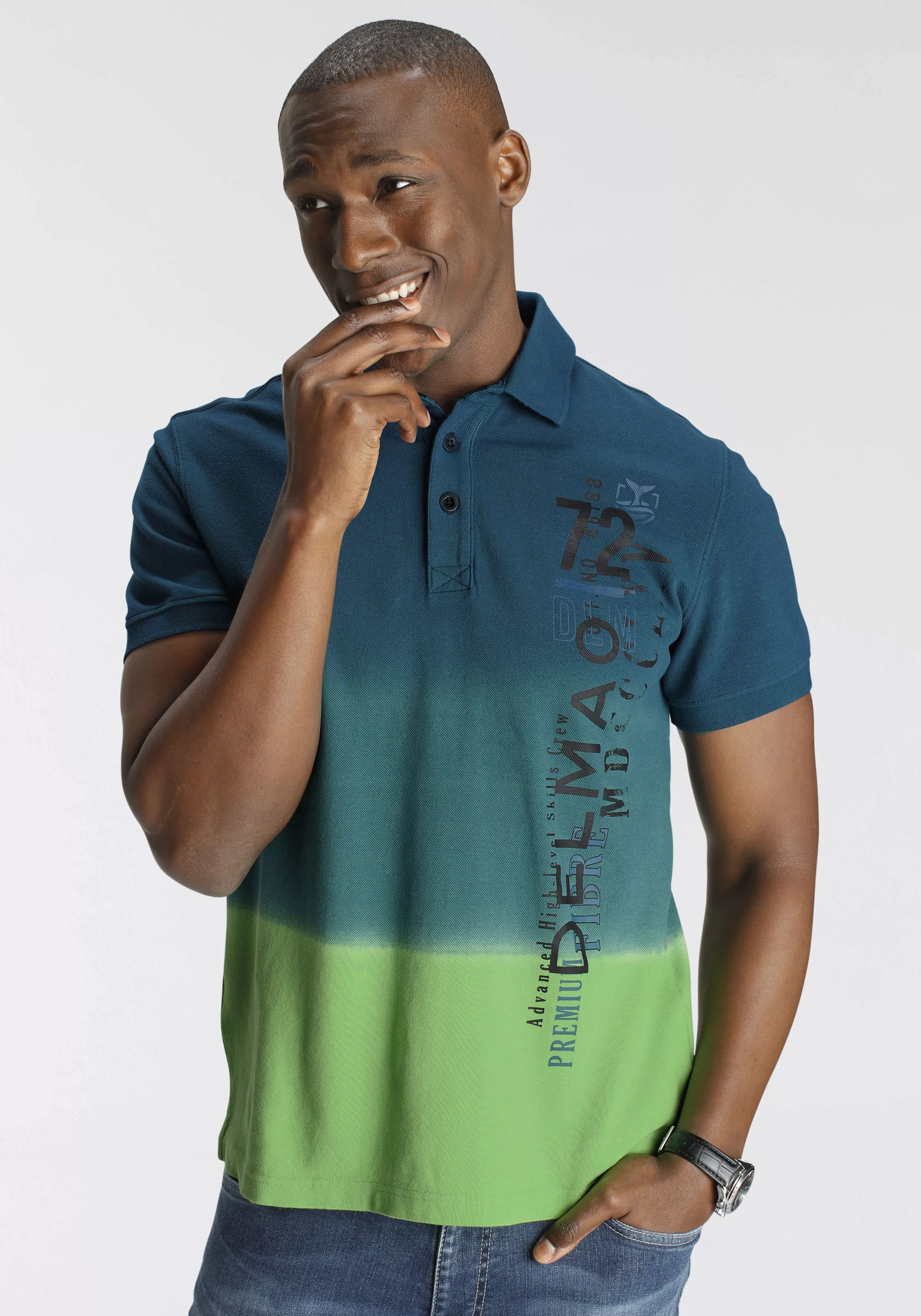DELMAO Poloshirt mit modischem Farbverlauf und Print- NEUE MARKE! günstig online kaufen