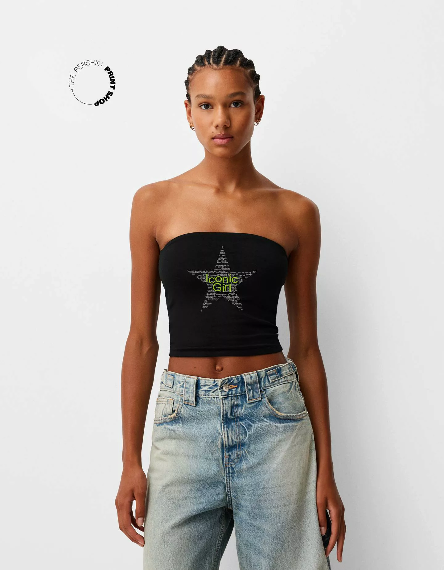 Bershka Bandeau-Top Mit Print Damen Xs Schwarz günstig online kaufen