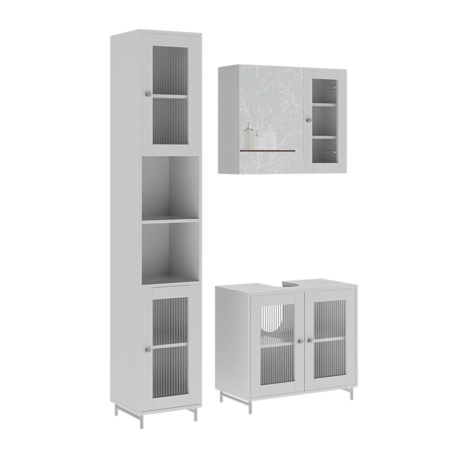 Vicco Badmöbel-Set Malte Weiß 3 Teile mit Hochschrank günstig online kaufen