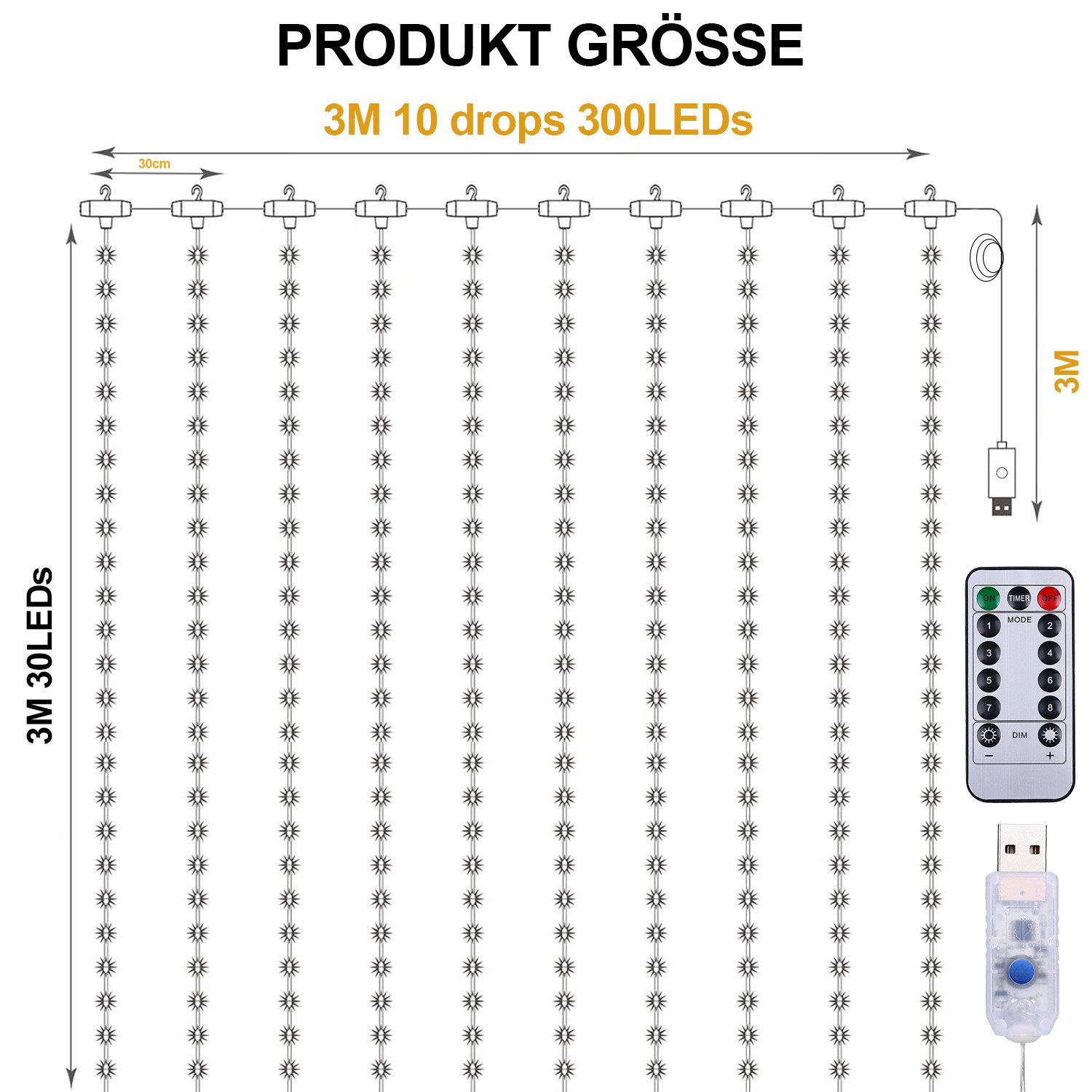Jibenhome LED-Lichterkette USB LED Lichtervorhang 100/200/300 günstig online kaufen