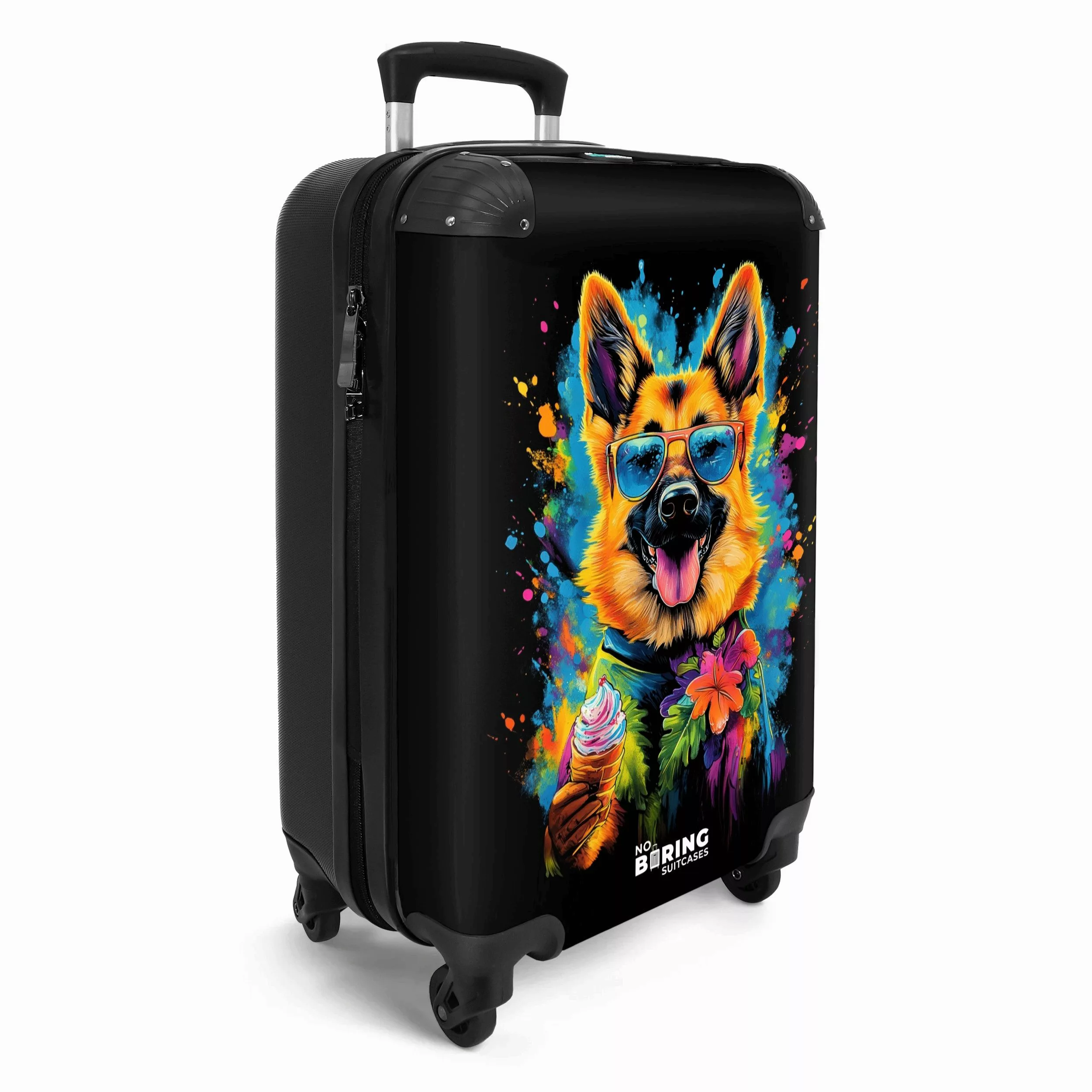 NoBoringSuitcases.com© Hartschalen-Trolley Sommerhund mit buntem Graffiti günstig online kaufen