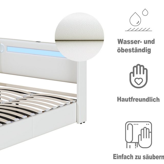 MODFU Polsterbett Kinderbett mit LED-Lichtleiste, Bluetooth-Player und USB- günstig online kaufen