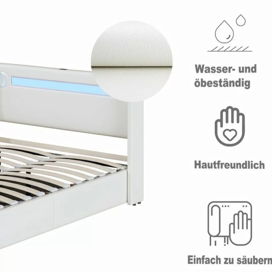 MODFU Polsterbett Kinderbett mit LED-Lichtleiste, Bluetooth-Player und USB- günstig online kaufen