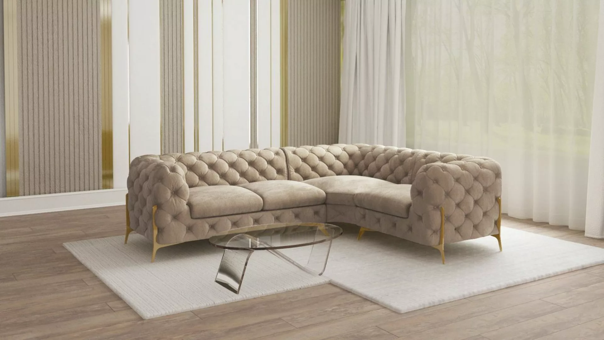 S-Style Möbel Ecksofa Chesterfield Ashley mit Goldene Metall Füßen, Die Eck günstig online kaufen