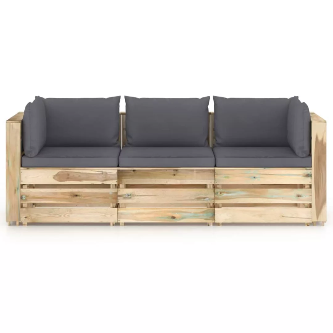 3-sitzer-gartensofa Mit Kissen Grün Imprägniertes Holz günstig online kaufen