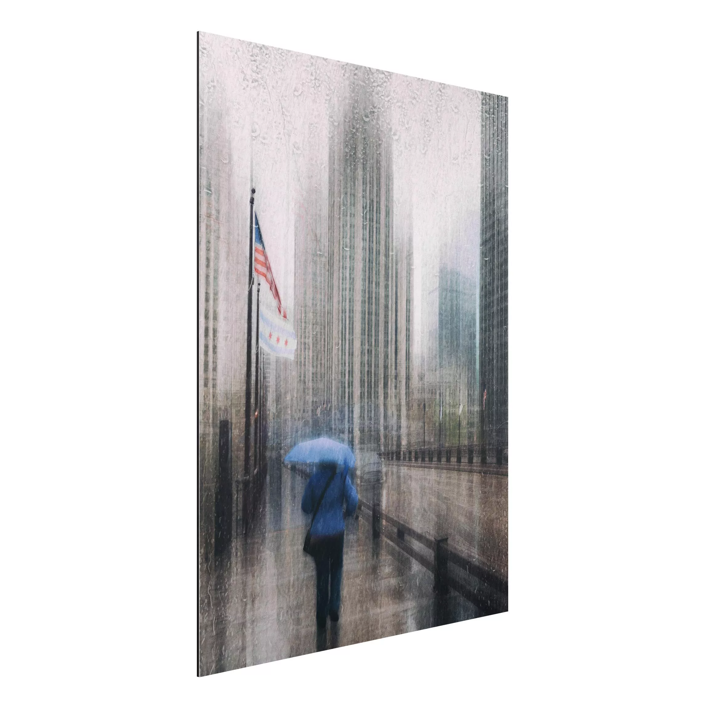 Alu-Dibond Bild Architekur & Skyline - Hochformat 3:4 Verregnetes Chicago günstig online kaufen