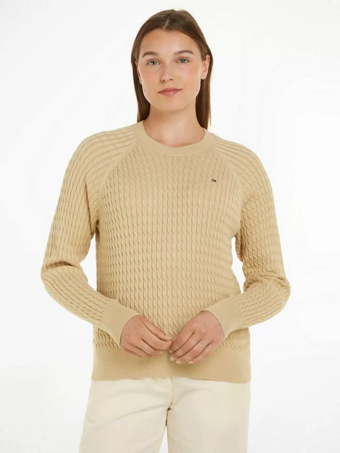 Tommy Hilfiger Rundhalspullover CO CABLE C-NK SWEATER mit Zopfmuster günstig online kaufen