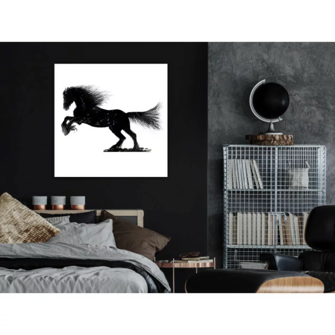 Wandbild Dynamisches Pferd - Schwarz-weiß, Illustration einer Pferde-Silhou günstig online kaufen