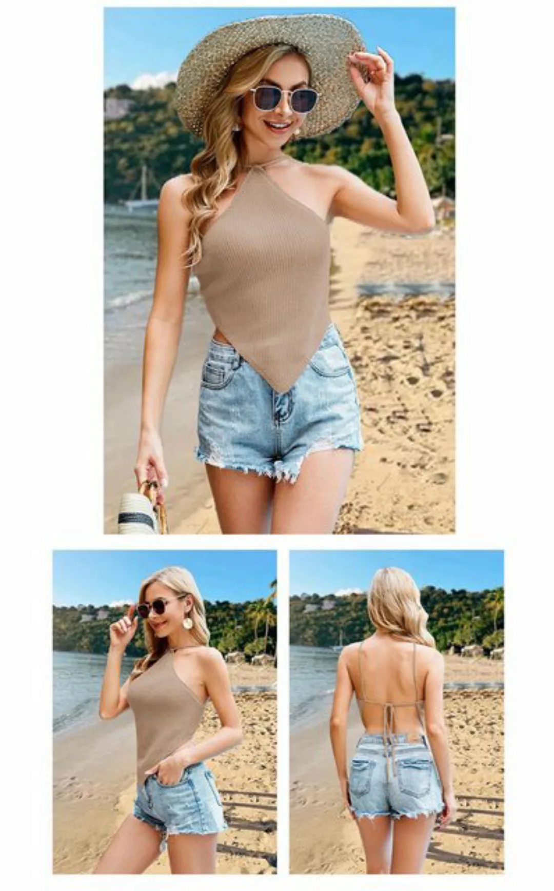 RUZU UG Blusentop Shirtbluse Sexy Strickweste Damen Rückenfreiem Bauchband günstig online kaufen