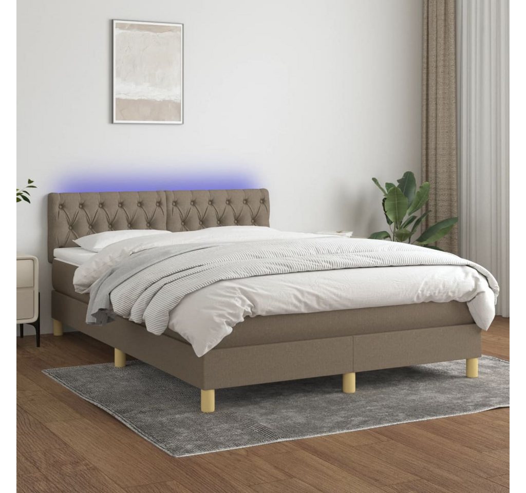 vidaXL Boxspringbett Boxspringbett mit Matratze LED Taupe 140x200 cm Stoff günstig online kaufen