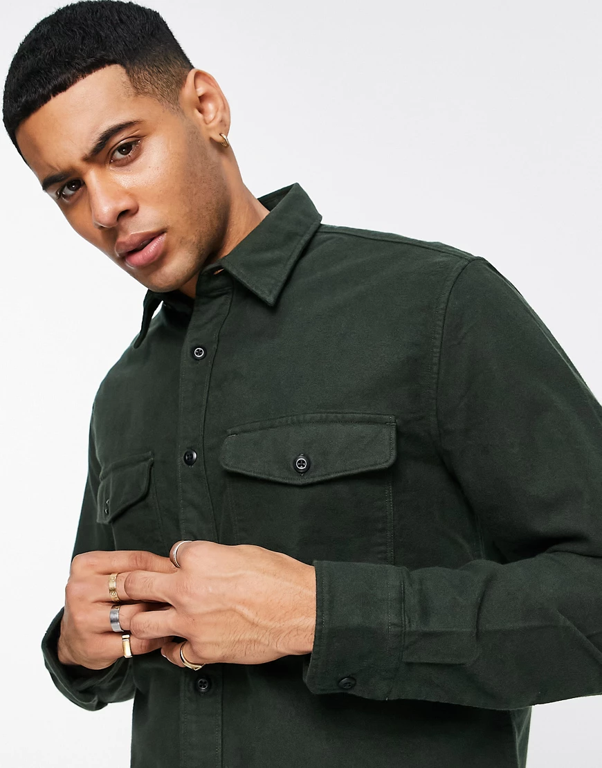 Selected Homme – Hemdjacke in Khaki mit zwei Taschen-Grün günstig online kaufen