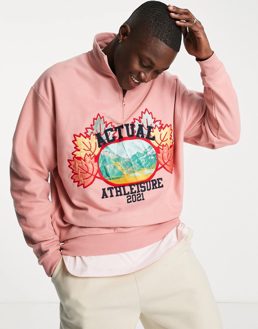 ASOS Actual – Oversize-Sweatshirt aus Polarfleece in Rosa mit kurzem Reißve günstig online kaufen