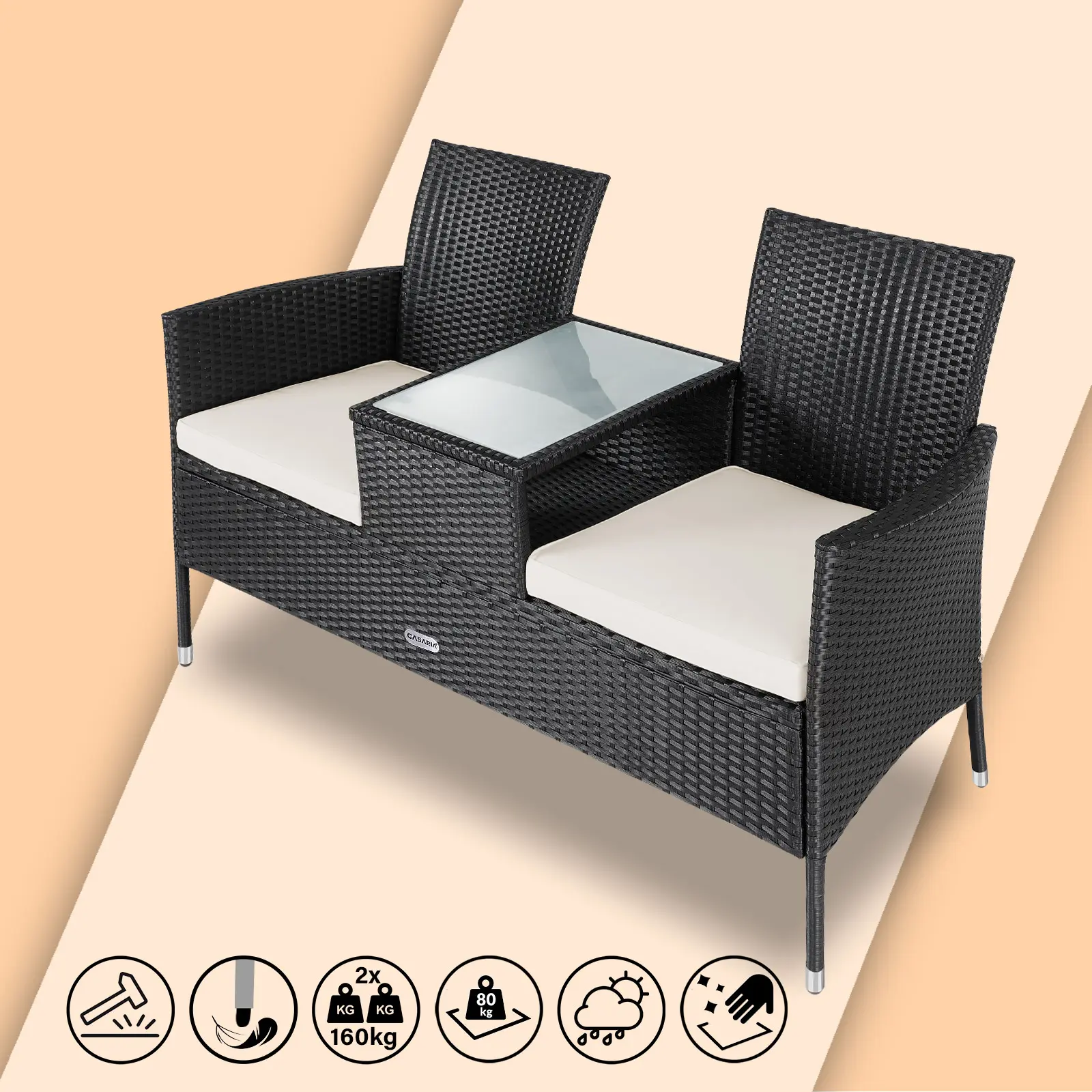 Polyrattan Kino Bank Schwarz 143x55x88cm günstig online kaufen